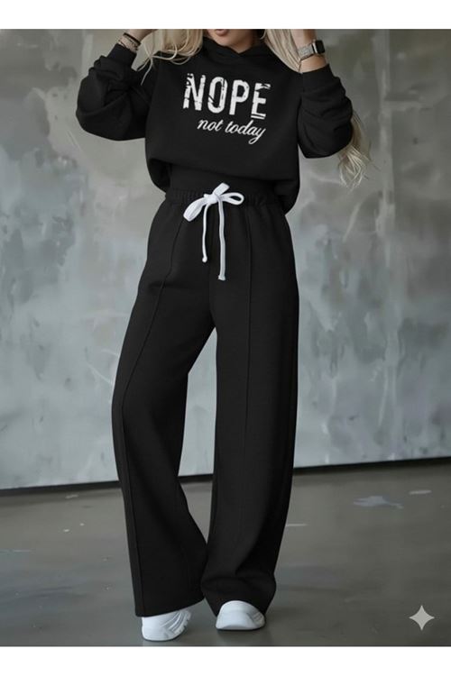 Kadın Uzun Kollu Nope Baskılı Beli Ribanalı Ikili Takım