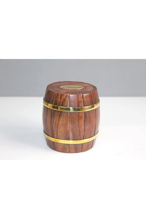 Pirinç Detaylı Fıçı Kumbara Model 1