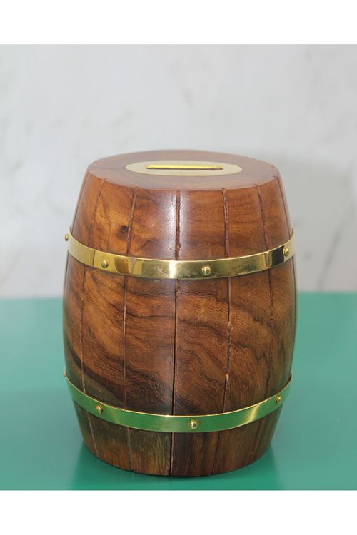 Pirinç Detaylı Fıçı Kumbara Model 4