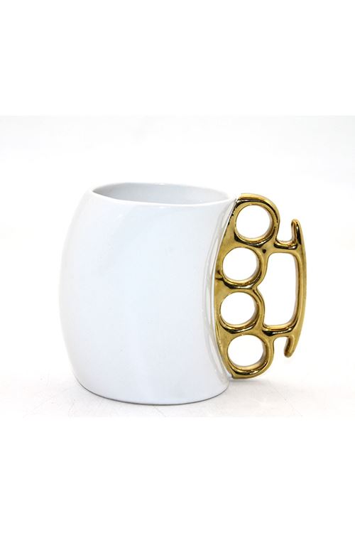 Porselen Muşta Tasarımlı Kupa Bardak Beyaz Renk