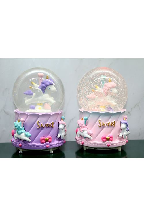 Unicorn İçi Dönmeli Püskürtmeli Işıklı Müzikli Kar Küresi Büyük Boy