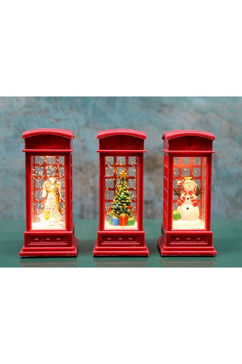 Telefon Kulübeli Işıklı Kar Küresi Kırmızı Tasarım