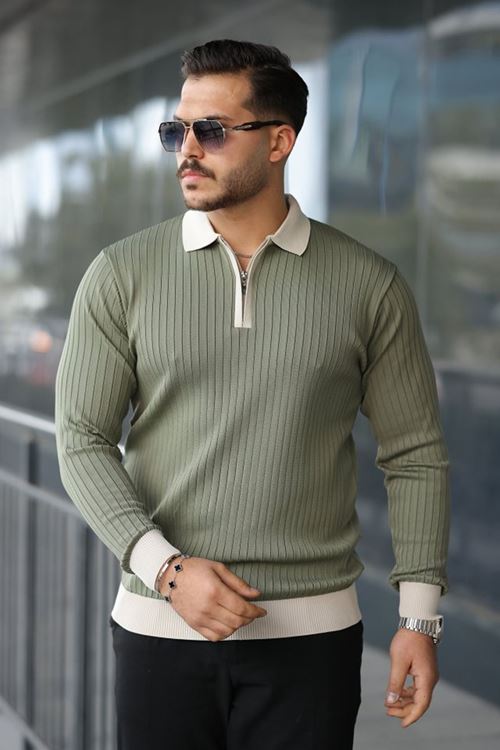 Erkek Kol Ve Yaka Detaylı Uzun Kollu Triko