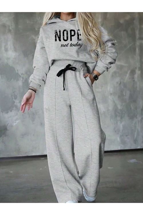 Kadın Uzun Kollu Nope Baskılı Beli Ribanalı Ikili Takım