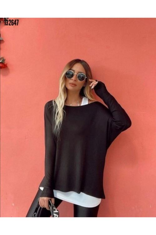 Kadın Uzun Kollu Tek Omuzdan Açık çilek Bluz Ve Viskon Atlet Ikili Takım