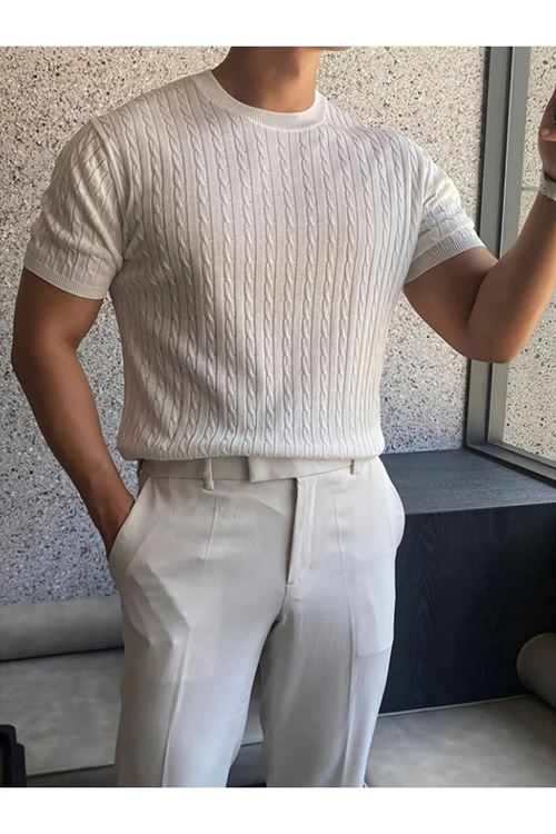 Erkek Kısa Kollu Bisiklet Yaka Triko Tişört