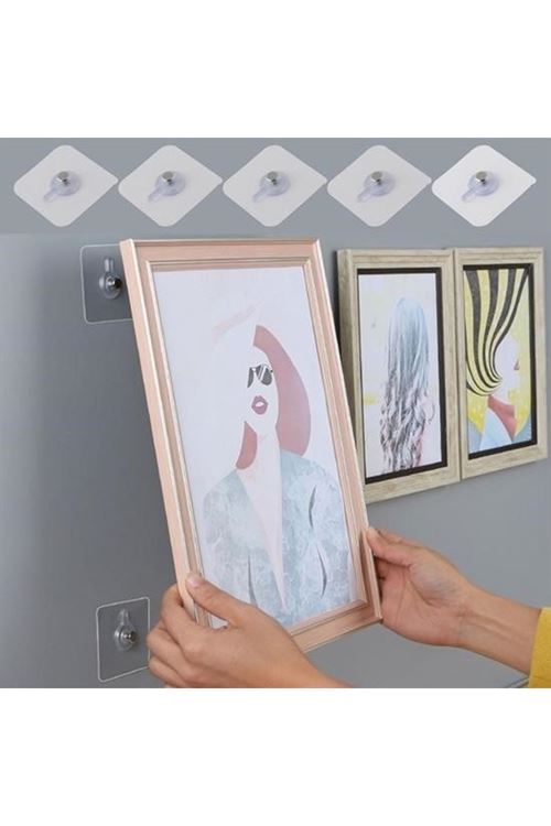 BUFFER® Süper Güçlü Çerçeve Askısı Pin Delgisiz Vidalı Tırnak Kanca Yapışkanlı Raf Tutucu Askı 5li