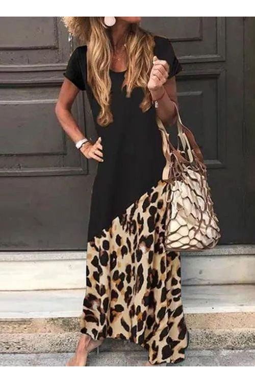 Kadın Leopar Garnili, Turlu Viskon Elbise