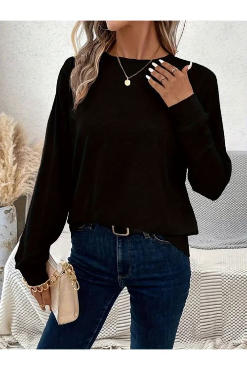 Kadın Uzun Kollu Bisiklet Yaka Viskon Bluz