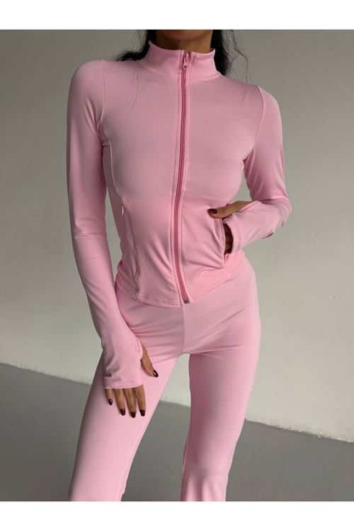 Kadın Balıkçı Yaka Cep Detaylı Ceket Ve Ispanyol Paça Spor Ikili Takım