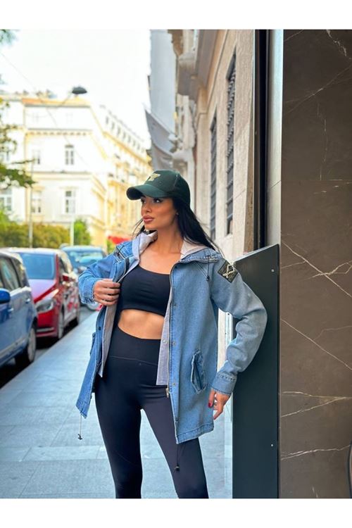 Kadın Ek Parça Kapüşon Kol Arma Detay Gabardin Ceket