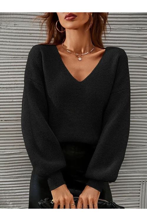 Kadın Uzun Kollu V Yakalı Triko Bluz
