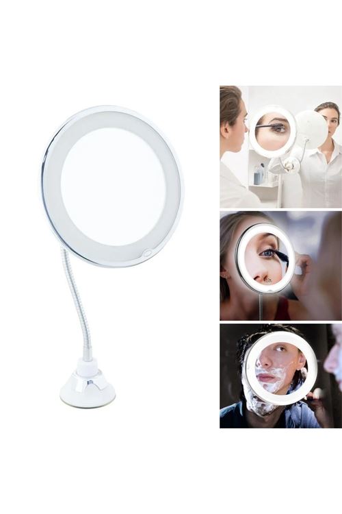 BUFFER® 360° Döner Esnek Makyaj Aynası – 10X Büyüteçli, Güçlü Vantuzlu Detay Görüntüleme Çok Açılı Makyaj & Cilt Bakım Aynası