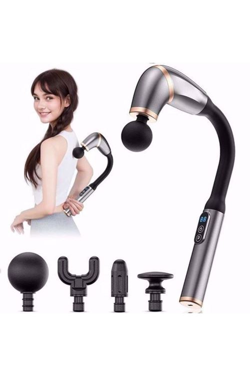 BUFFER® 4 Farklı Başlıklı Uzun Saplı Derin Doku Masaj Tabancası, Boyun, Omuz ve Sırt için Ergonomik Saplı Çoklu Masaj Modlu Taşınabilir Masaj Aleti