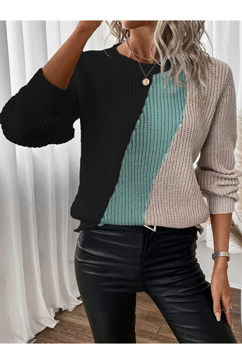 Kadın Uzun Kollu üç Renk Triko Bluz