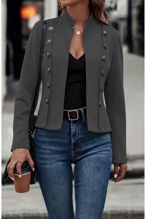 Kadın Uzun Kollu Hakim Yaka Yanlardan Düğmeli Kısa Süet Ceket
