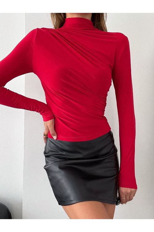 Kadın Uzun Kollu Omuz Büzgü Detay Vanezia Kumaş Bluz