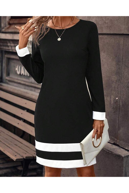 Kadın Uzun Kollu Bisiklet Yaka Kol Ve Tek Ucu şeritli Ithal Krep Midi Elbise