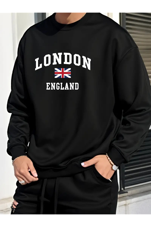 Erkek Uzun Kollu Bisiklet Yaka Yazı Baskılı Iki Iplik Sweat