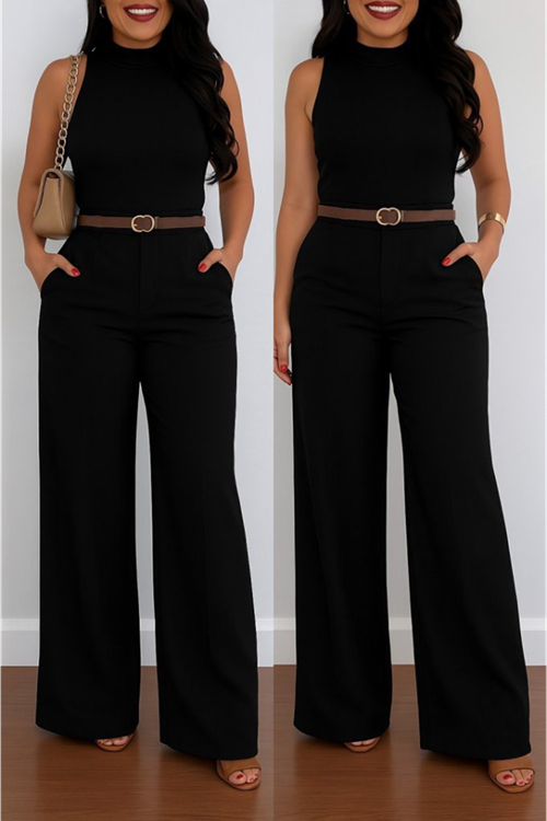 Kadın Yüksek Bel Geniş Paça Detaylı Cepli Ithal Krep Pantolon