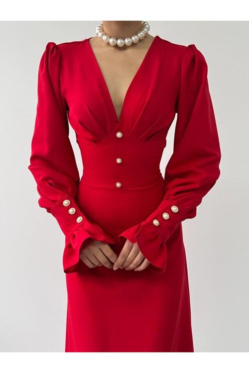 Meta Düğme Detaylı Elbise