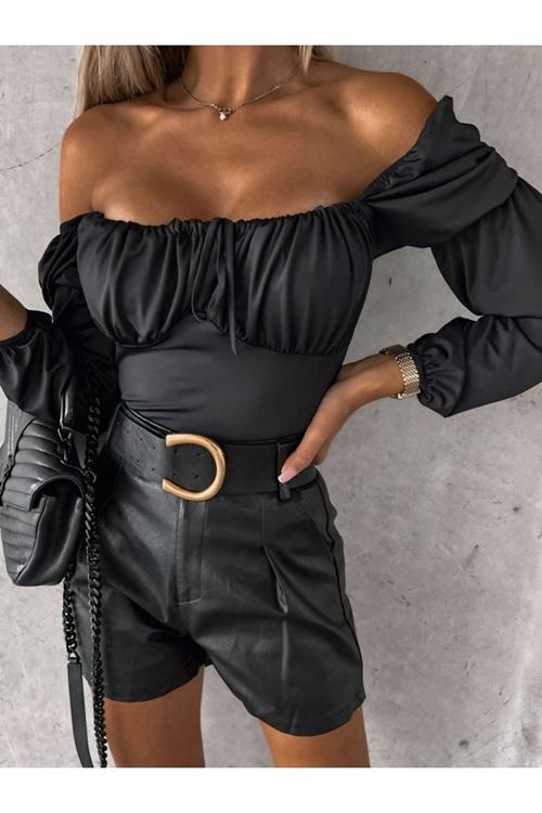 Kadın Uzun Kollu Kare Yaka Göğüs Büzgü Detay Sandy Bluz