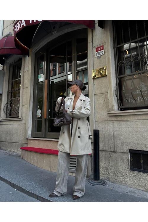 TRENCH KISA ŞANEL BOY - Ekru