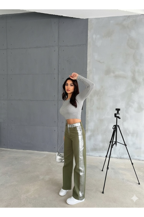 GABARDİN PALAZZO PANTOLON - Haki