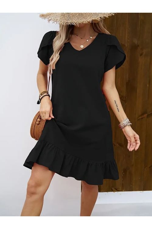 Kadın Kısa Kollu Bisiklet Yaka Fırfırlı Aerobin Elbise