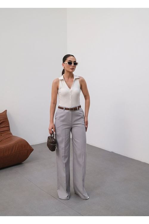 Keten Kemerli̇ Ve Dökümlü Palazzo Pantolon (Kemer Dahi̇l)