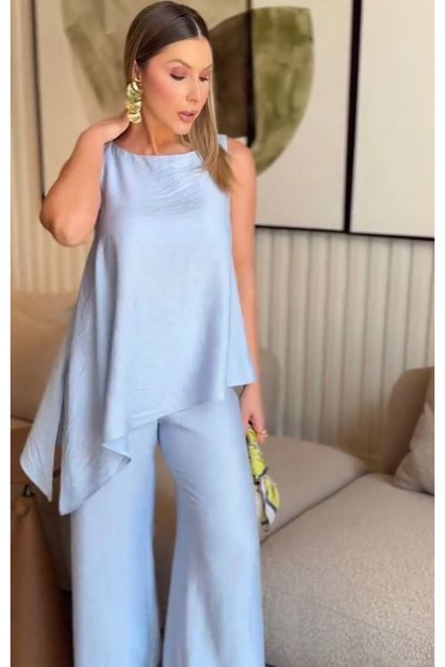 Asimetrik Bluz - Pantolon İkili Takım