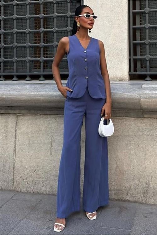 Arkası Bağcıklı Yelek Plazza Pantolon Modal Takım 10202-08