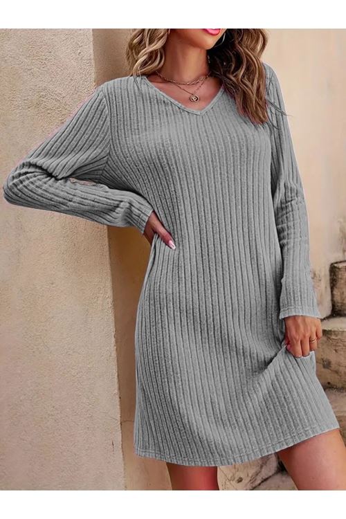 Kadın Uzun Kollu V Yakalı Kısa şardonlu Kaşkorse Elbise