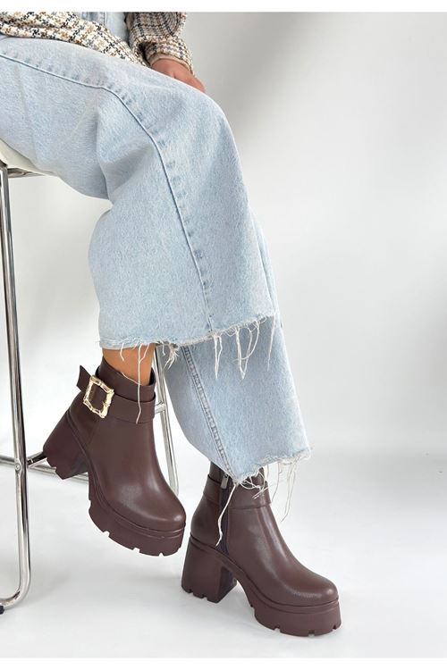 Pinma Kahverengi Cilt Topuklu Bot