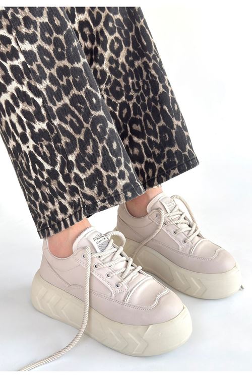 Emwa Bej Cilt Bağcıklı Spor Ayakkabı