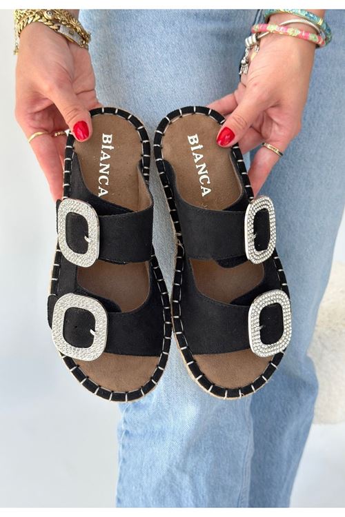 Hertas Siyah Nubuk Tokalı Terlik