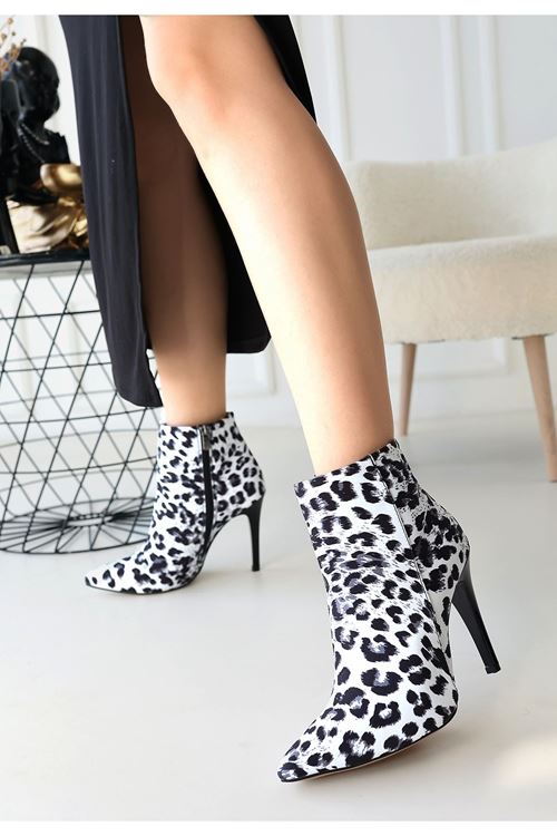 Blan Zebra Saten Topuklu Bot