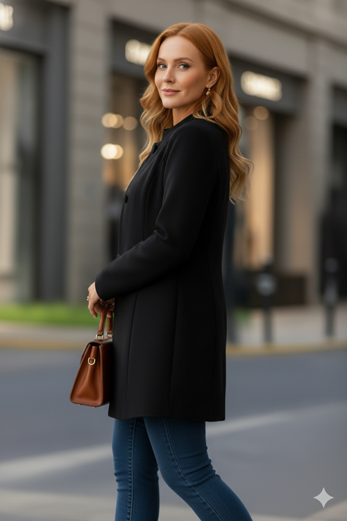 Kadın Uzun Kollu Yakalı önü Düğmeli Ithal Kaşe Astarlı Kaban