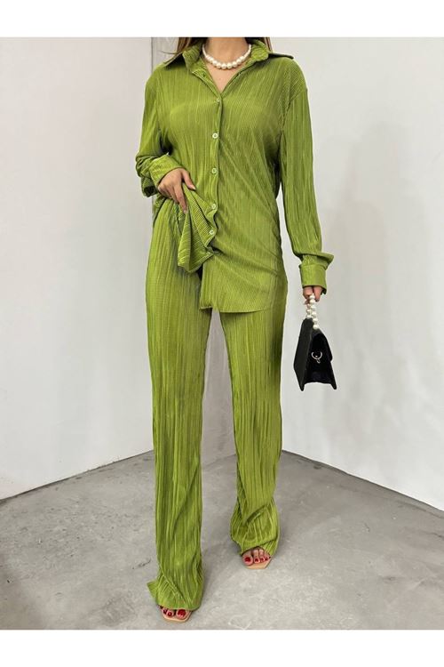 Bayrama Özel Kadın Düşük Omuz Salaş Gömlek Ve Yırtmaç Detay İspanyol Paça Pantolon