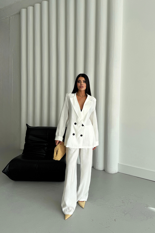 MODAL 4 DÜĞME ASTARSIZ CEKET - PANTOLON TAKIM - Beyaz