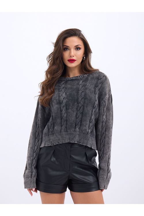 43331 TRİKO SAÇ ÖRGÜ KAZAK-ANTRASİT