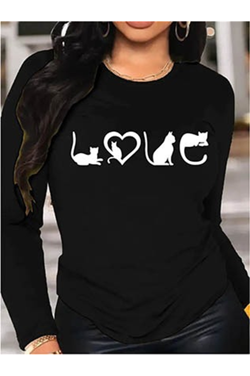 Kadın Uzun Kollu Bisiklet Yaka Baskılı Viskon Bluz