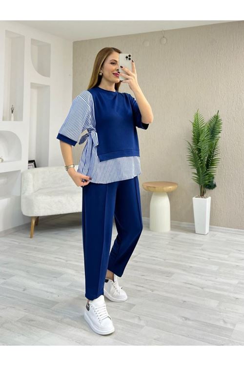 Kadın Kristal 2 Iplik Kumaş Yanları çizgili Takım