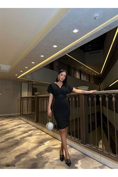 Kadın Dalgıç Krep V Yaka Ve Sırt Dekolte Detaylı Elbise