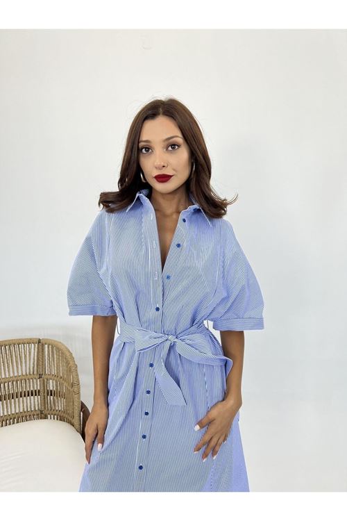 5318 ELBİSE-MAVİ BEYAZ ÇİZGİLİ