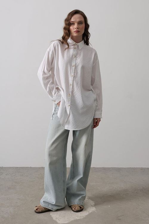 Yan Büzmeli Tunik Gömlek - Beyaz