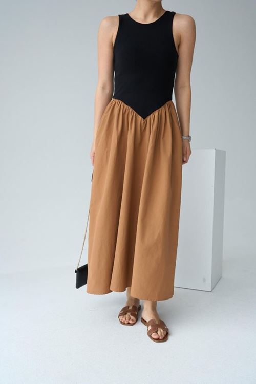 İki Renkli Elbise - Siyah-Taba