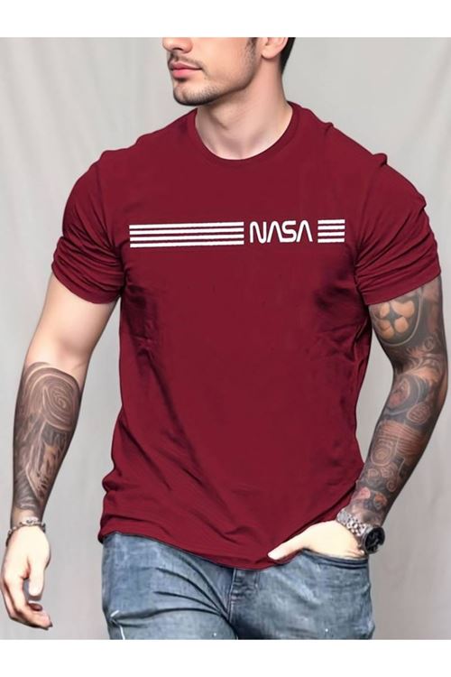 Erkek Kısa Kollu Nasa Baskı Basic Erkek T-shirt