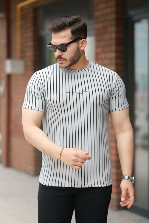 Erkek Dikey çizgili Ottoman Kumaş Kısa Kollu Tişört