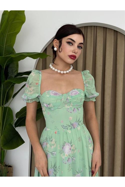ŞİFON KUMAŞ DİJİTAL DESEN BASKILI ELBİSE
